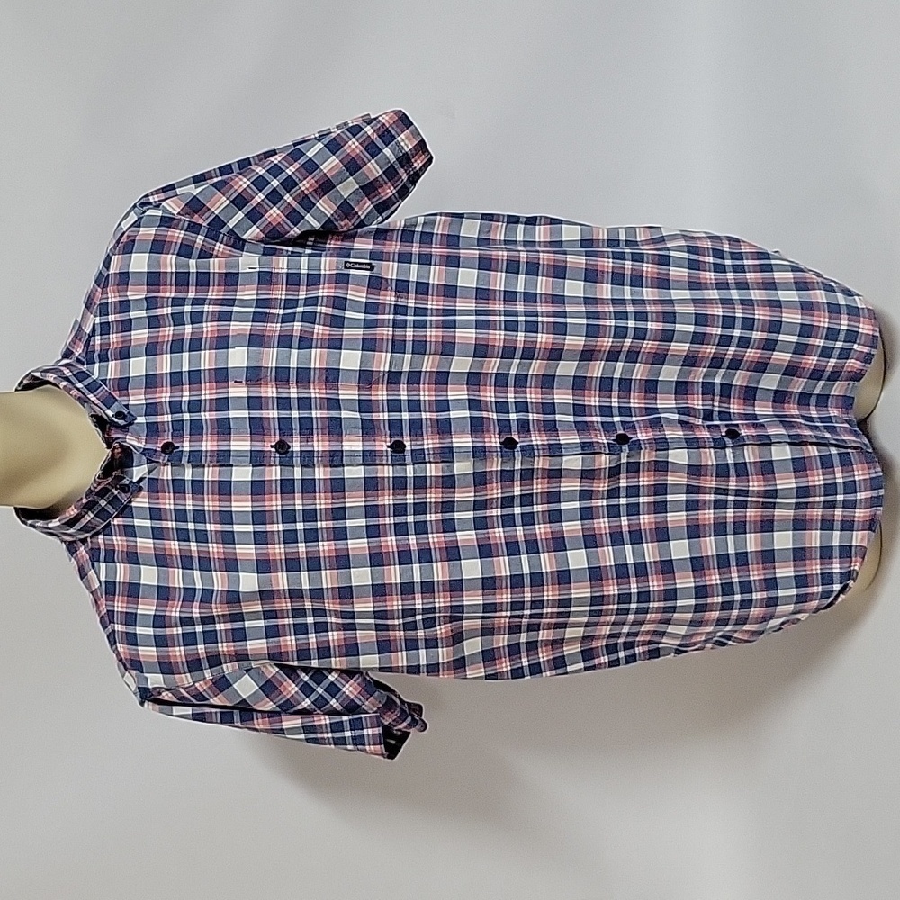 Columbia Men's Rapid Rivers II Short-Sleeved, Blue/Coral Plaid Shirt, Size XL